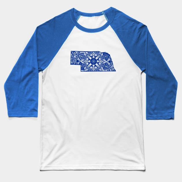 Blue Nebraska State Gift Mandala Yoga NE Art Baseball T-Shirt by Get Hopped Apparel